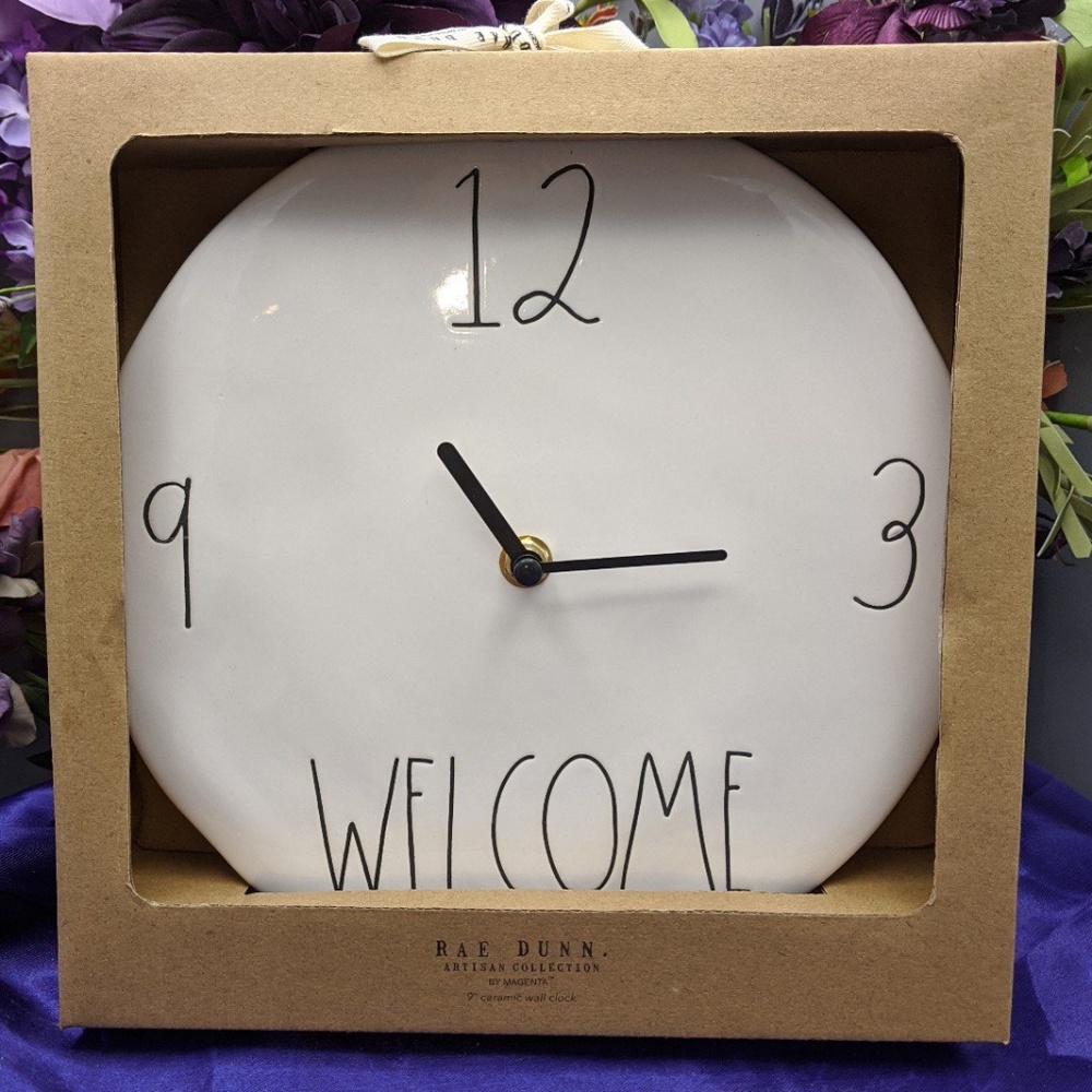 Rae Dunn Round Wall Clock Ceramic WELCOME